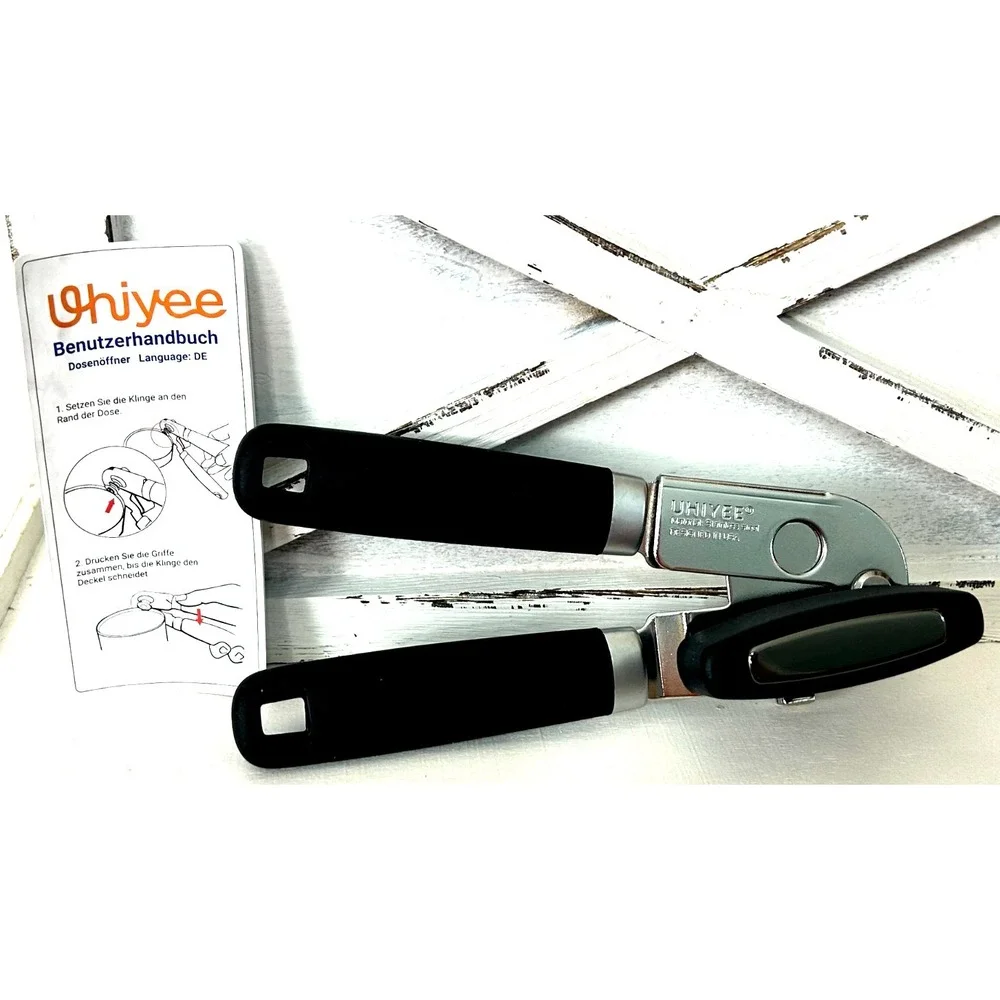 New UHIYEE Hand Held Can Opener Heavy Duty with Magnetic Lid Lifter Black 1285Rk